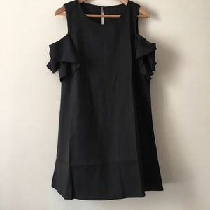 Cold Shoulder Ruffle A-Line LBD Shift Dress